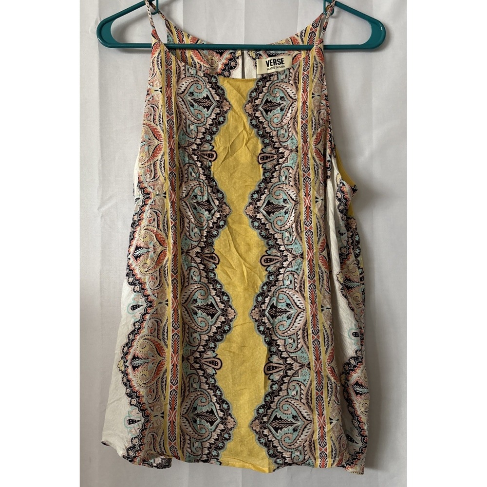 Verse Women's Tank Top White Funky Floral Spaghetti Strap Retro (Size L)‎
